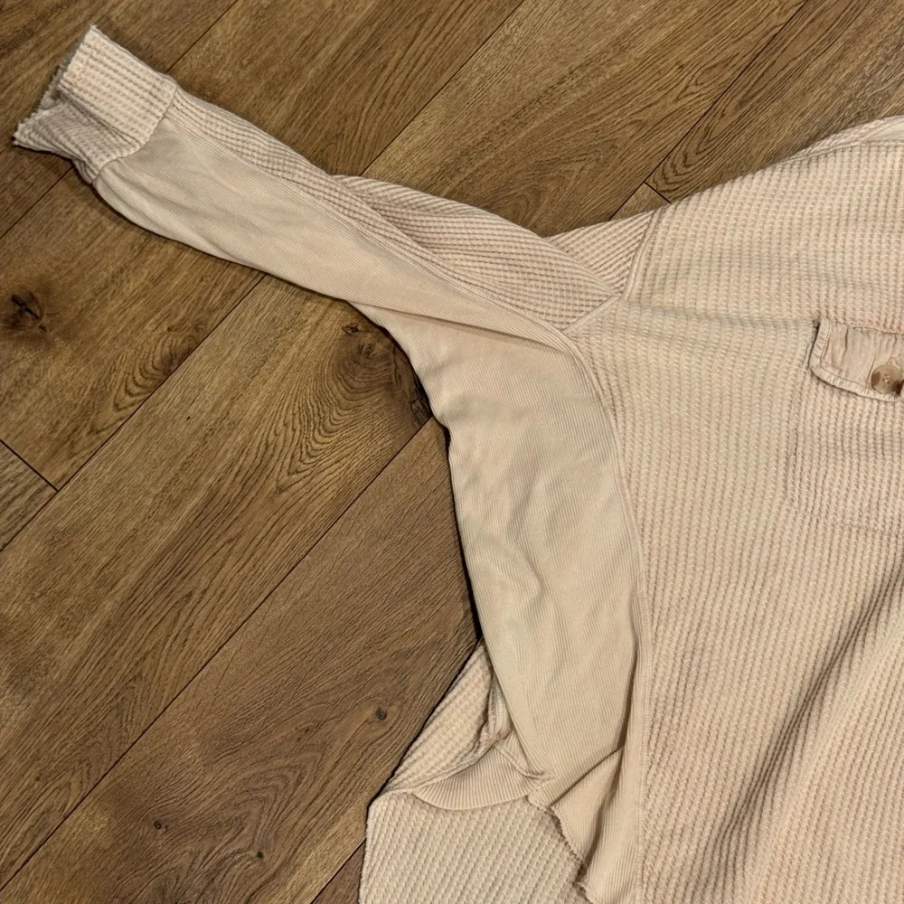 Free People One Scout Jacket Shacket Waffle Thermal Knit Slouchy Nude Sand - Picture 8 of 16